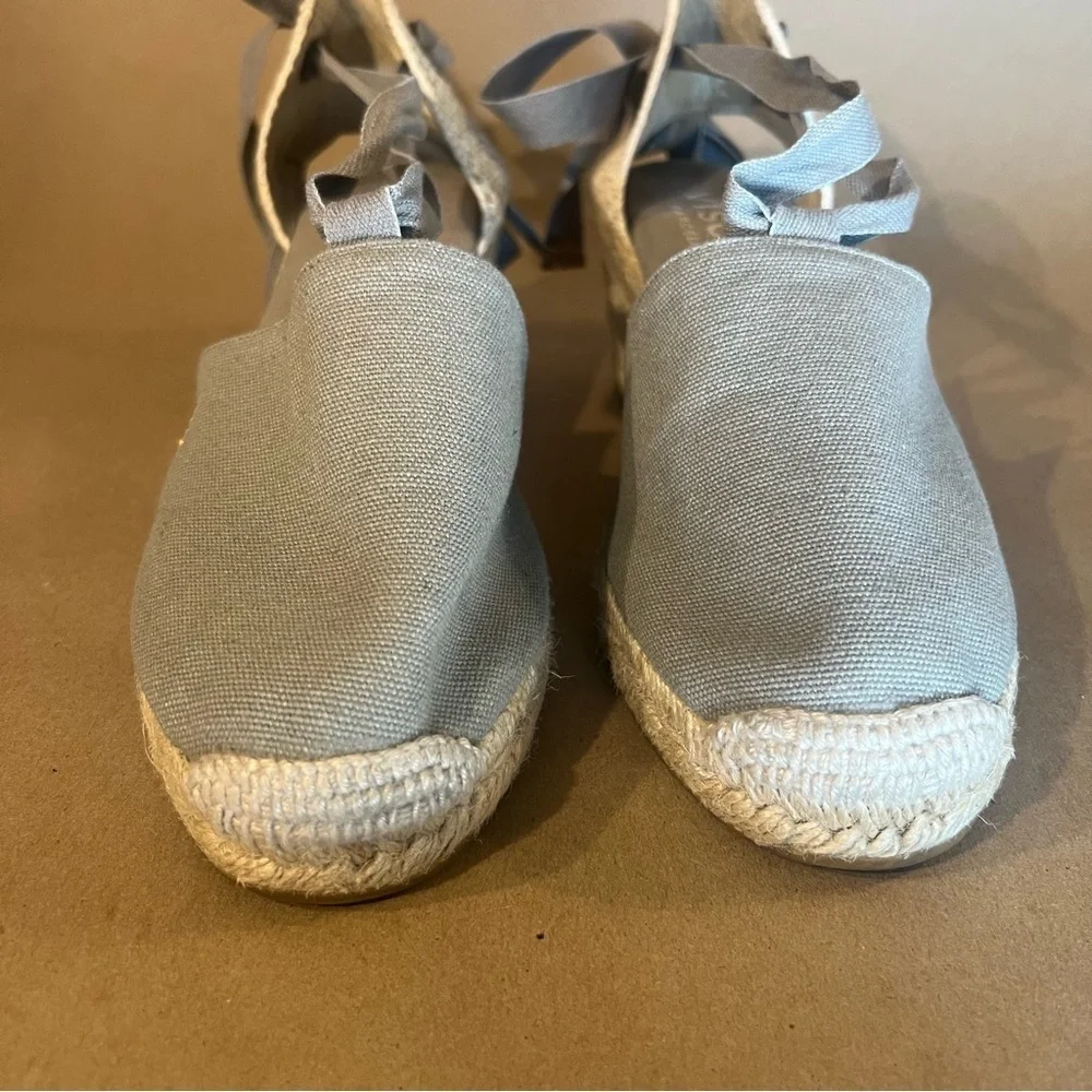 Viscata Barcelona Escala Canvas Espadrille Wedges Grey Ankle Tie Up Women US 10